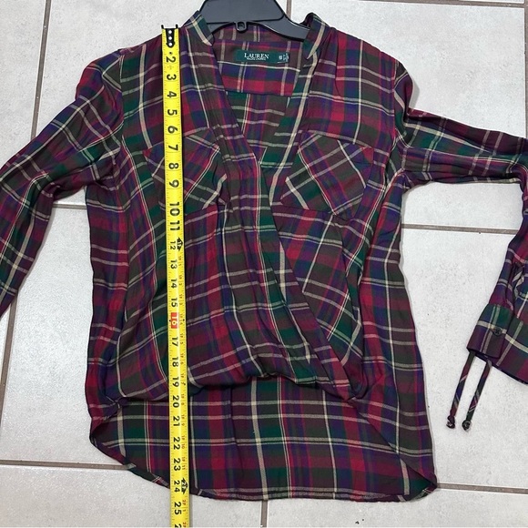 Lauren Ralph Lauren Women Plaid Blouse LongSleeve Surplice Hi-low‎ Shirt size XS - Picture 8 of 8